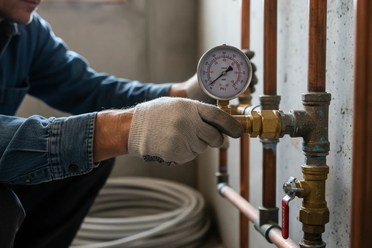 Pressure testing a repaired line during Water Line Repair in Six Mile Run